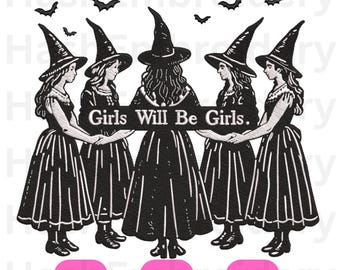 File da ricamo "Vintage Girls Will Be Girls Witch" - File per macchina vintage di Halloween - File digitali con motivo da ricamo DST EMB e PDF