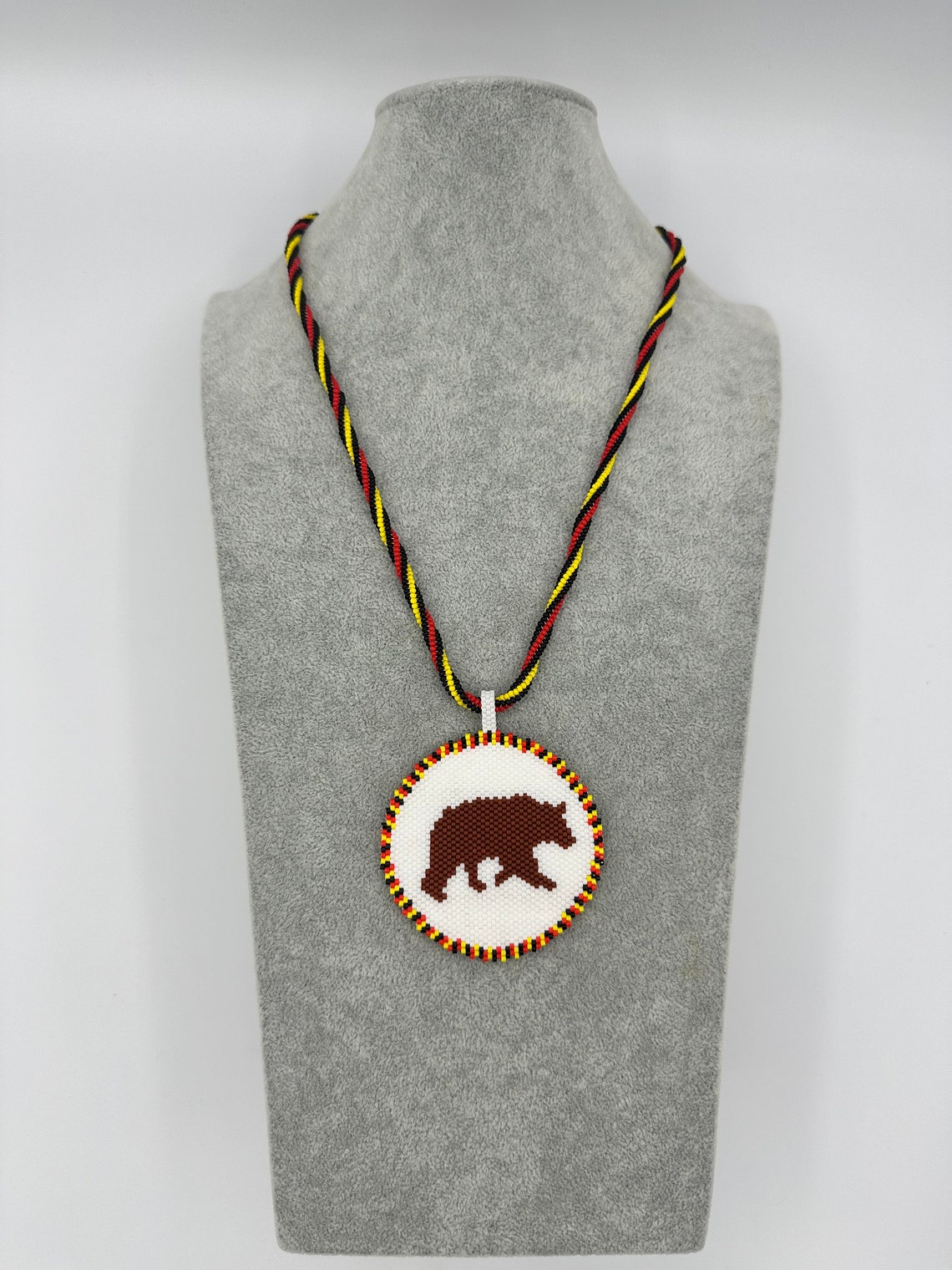 Bear Print Beaded Pendant Necklace - Etsy