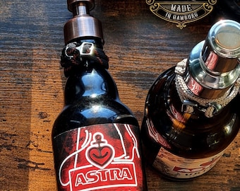 Glass soap dispenser made from upcycled beer bottles!!! Soap dispenser / Astra Red Light