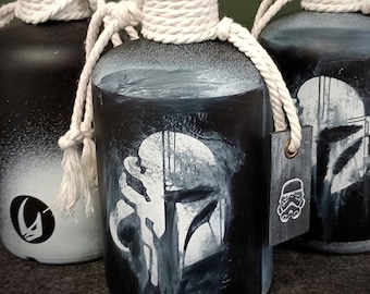 STARWARS GIN Flasche  Mythosaurier Mandalorianer, Upcycling  / DIY handmade tolles Design, Geschenkidee Mytho Unikat, Dekoflasche