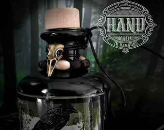 GIN Decorative Bottle, BLACK RAVEN Bottle, Lotion, Soap, Mead, Healer Bottle, Munin, Hugin, Vikings