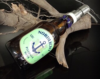 Soap dispenser glass hand soap UPCYCLING BEER bottles!!! SOAP DISPENSER / Northern Lights green