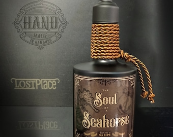 Soap dispenser glass matt black hand soap - Soap Soul of a Seahorse handmade designer bottle, gift idea seahorse