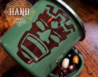 TIKI CUP, mug, enamel green, Hawaii with Hang Loose anchor chain