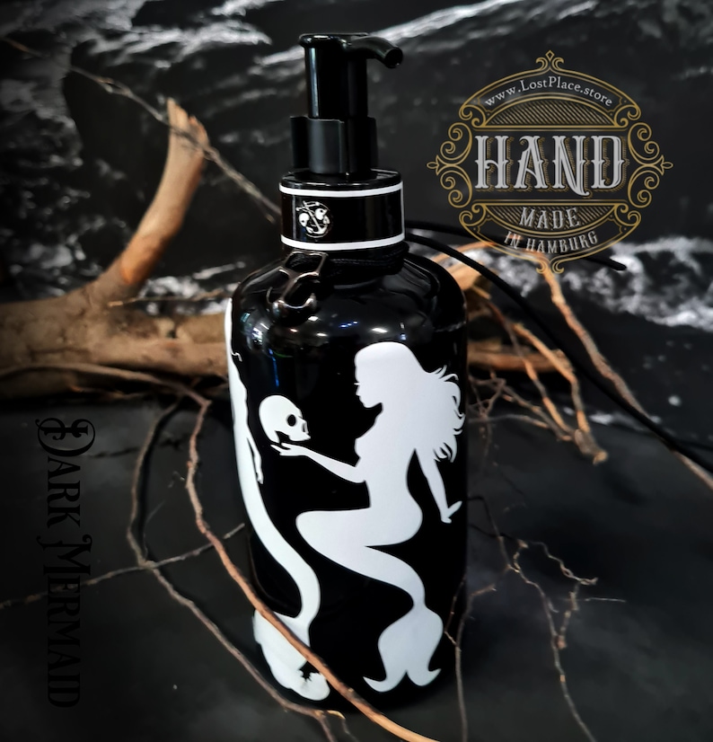 Soap dispenser Pet Hand Soap Dark Mermaid SOAP, SOAP dispenser, mermaids with skull, skull, optionally also as gift bundle BLACK image 1