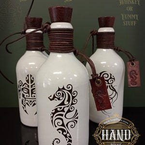 Stone jug bottle decorative bottle, DIY, lotion, soap, mead, healer bottle, Seahorse or Turtle or Jellyfish MAORI