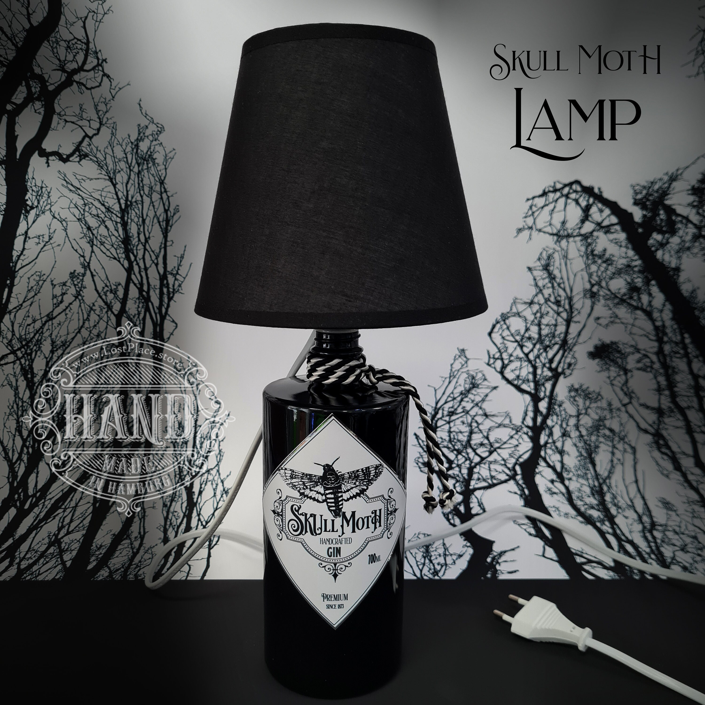 Table Lamp Bottle Lamp SKULL MOTH Lamp Skull Upcycling Table Etsy