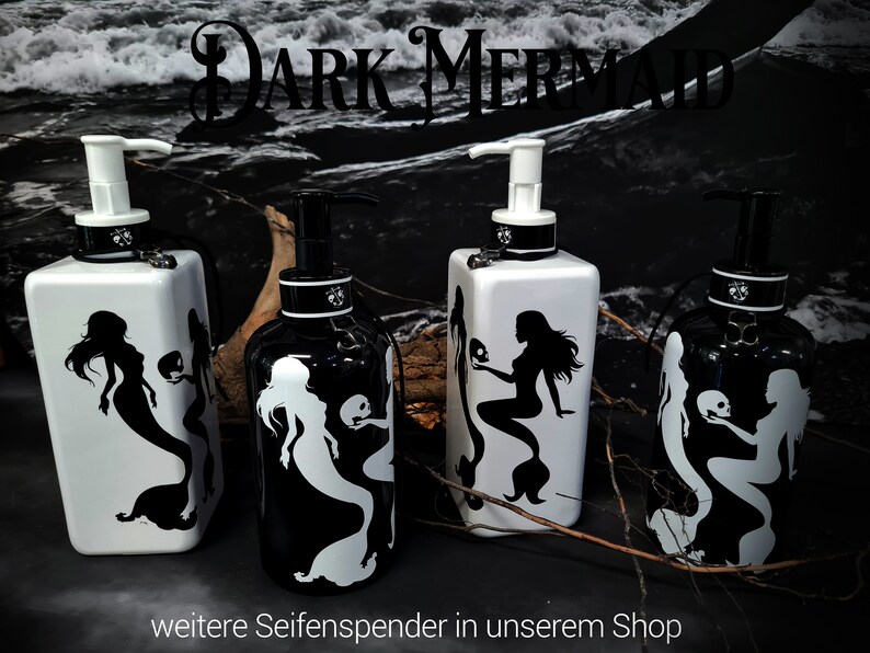 Soap dispenser Pet Hand Soap Dark Mermaid SOAP, SOAP dispenser, mermaids with skull, skull, optionally also as gift bundle BLACK image 5