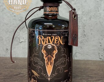 Decorative bottle, The RAVEN Soul, lotion, soap, whiskey, mead, healer bottle, Munin, Hugin, RAVEN BOTTLE Vikings
