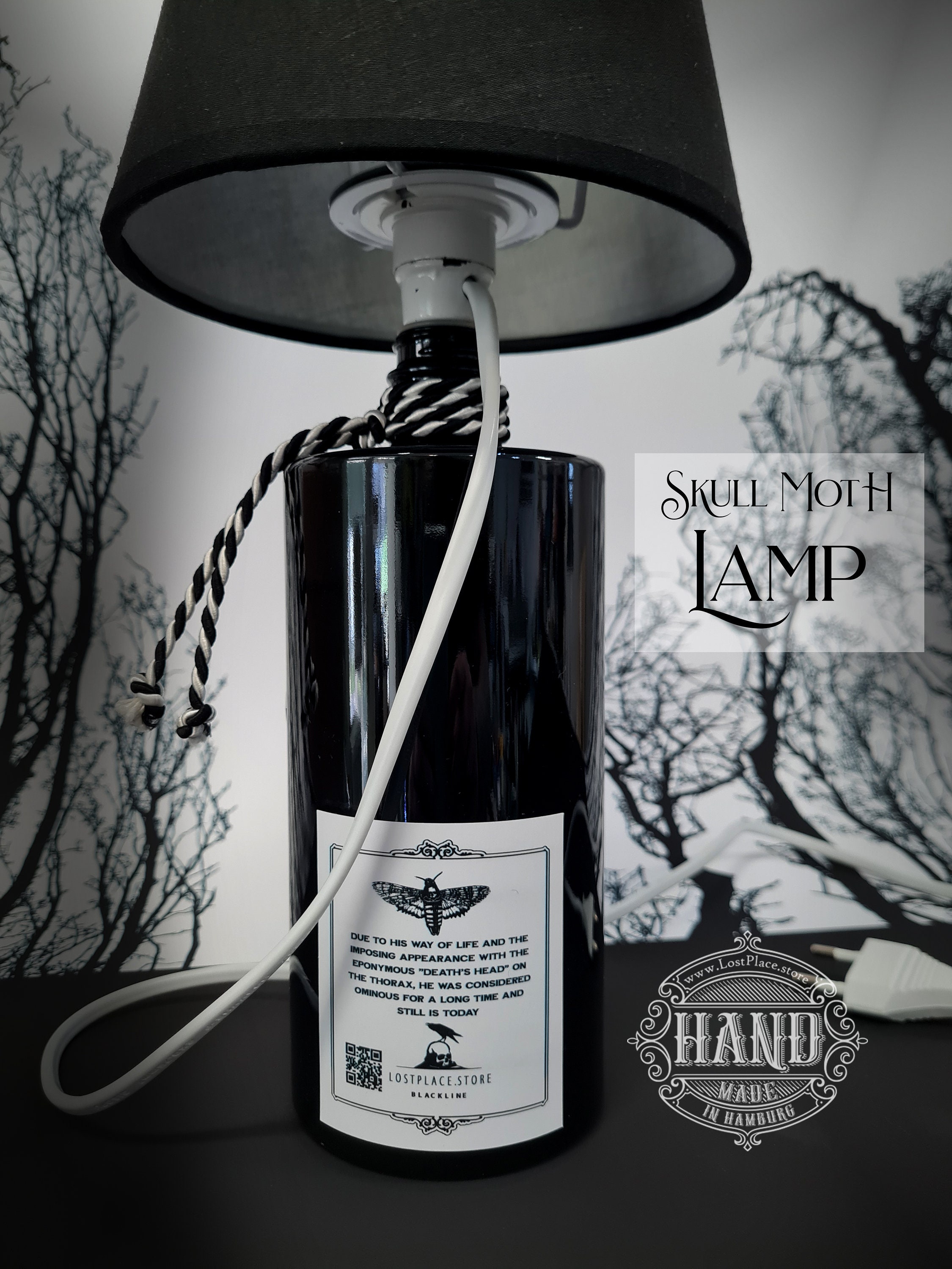 Table Lamp Bottle Lamp SKULL MOTH Lamp Skull Upcycling Table Etsy