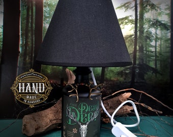 Table Lamp Gin Bottle Lamp DEAD DEER Lamp, Forest Spirit Upcycling / DIY / Bottle Lamp handmade Great Design, Gift Idea Deer