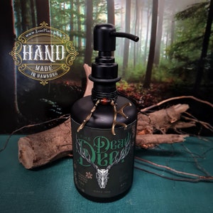 Soap dispenser apothecary bottle hand soap - DEAD DEER forest spirit soap dispenser bottle, GIN decorative bottle, lotion, mead, healer bottle, Vikings
