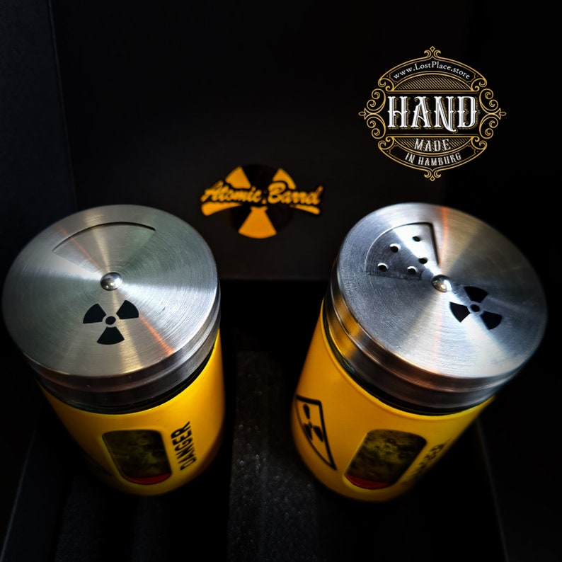 Salt and pepper, spice shakers, pepper shakers, salt shakers, atomic barrels, gift idea image 2