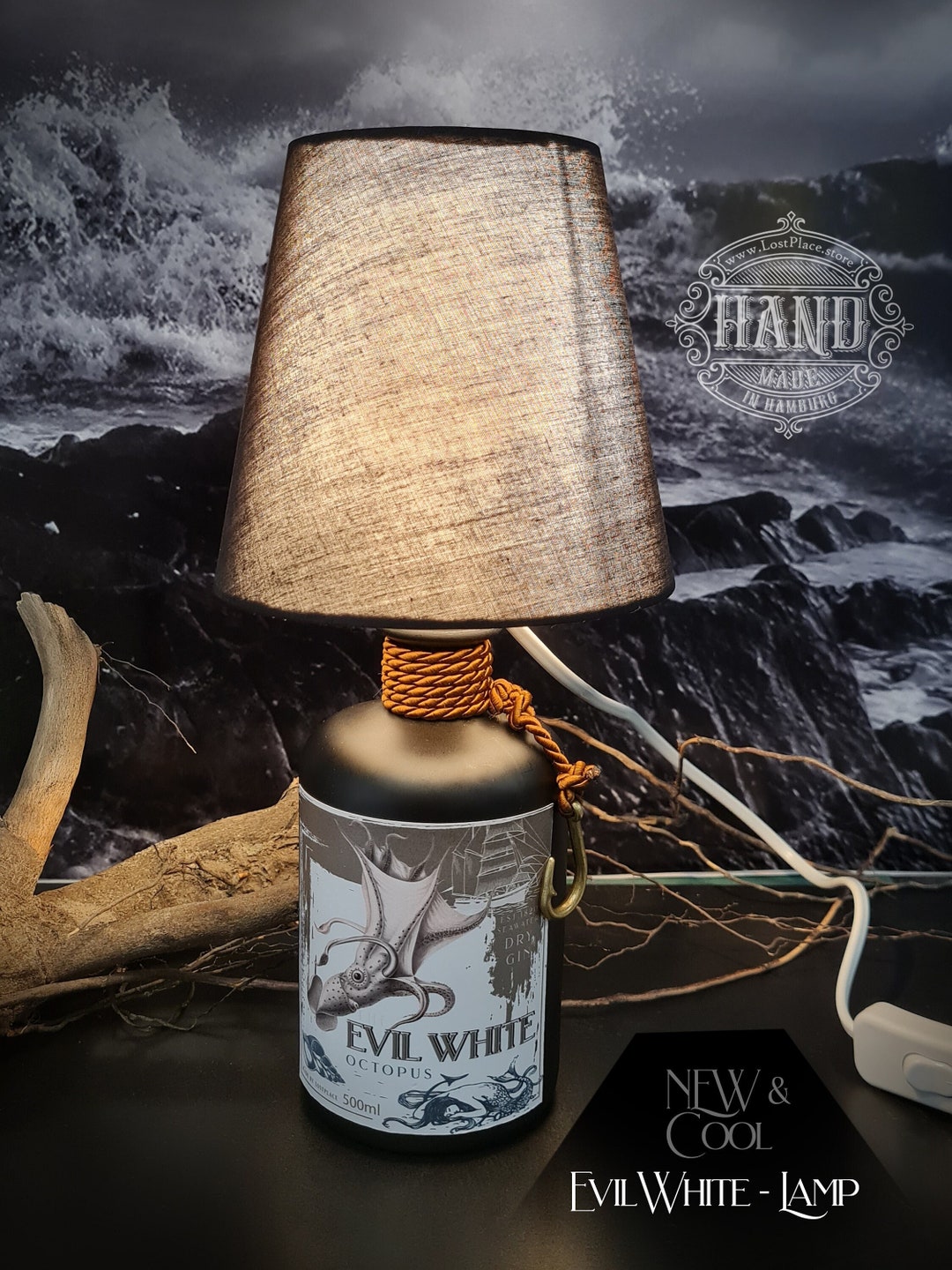 Table Lamp Bottle Lamp Evil White Gin Bottle Anchor Upcycling Etsy