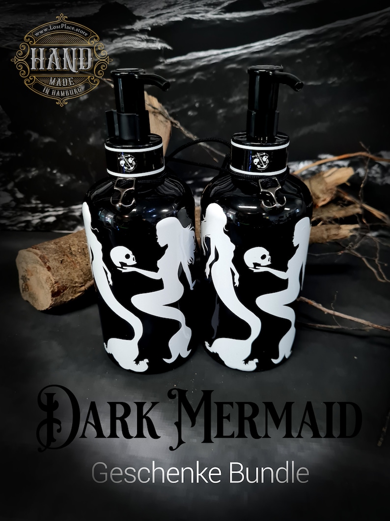 Soap dispenser Pet Hand Soap Dark Mermaid SOAP, SOAP dispenser, mermaids with skull, skull, optionally also as gift bundle BLACK image 4