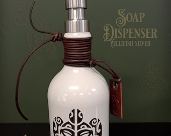 Soap dispenser stone jug hand soap - Maori Tiki Hawaii SOAP DISPENSER / Turtle SILVER