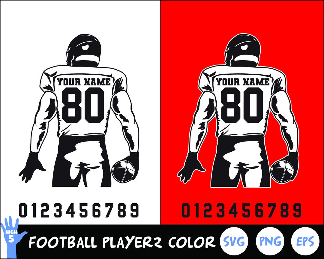 Layered Name and Number Football Player Silhouette Football SVG