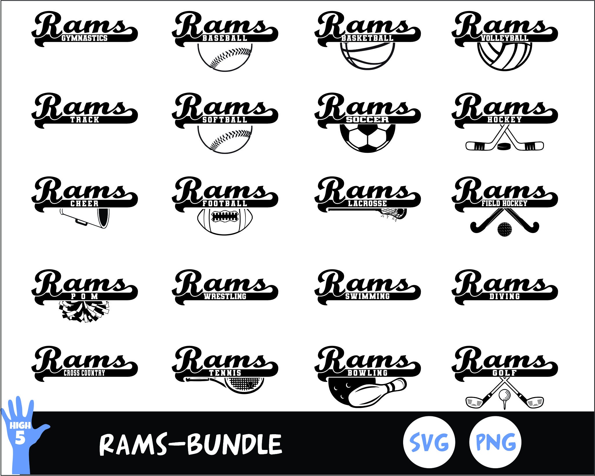 Rams Multi Sport Spirit Wear SVG Files Bundle Mascot Svg Etsy