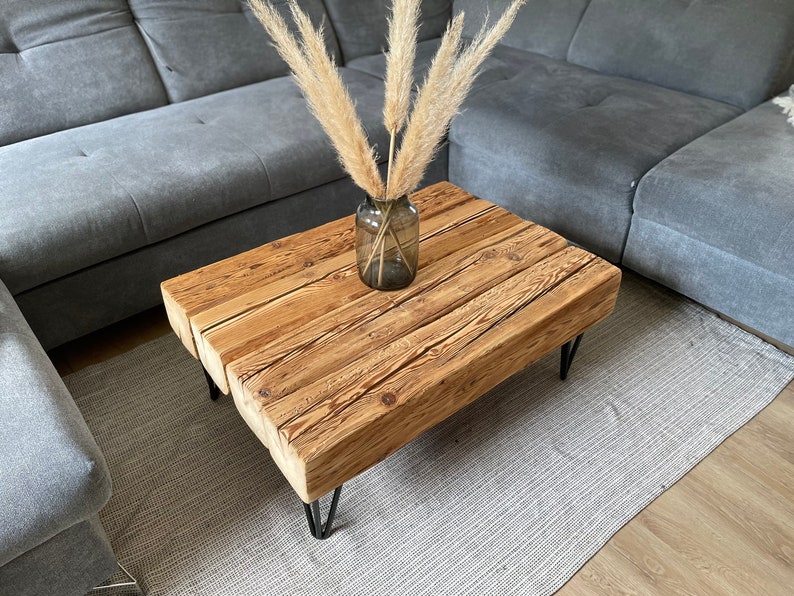 Upcycling coffee table living room table beams timber reclaimed wood rustic country house industrial image 3