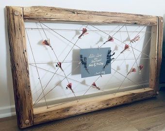 Handgemaakte fotolijst met touwframe, groot, gemaakt van gerecycled hout, hergebruikte balken, landelijke stijl, rustiek, geschikt als huwelijksgeschenk, houten kerst- of paascadeau, handgemaakt