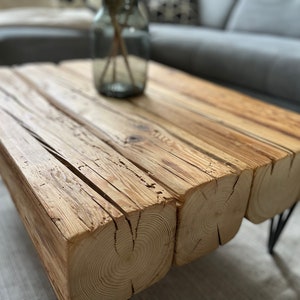 Upcycling coffee table living room table beams timber reclaimed wood rustic country house industrial image 4