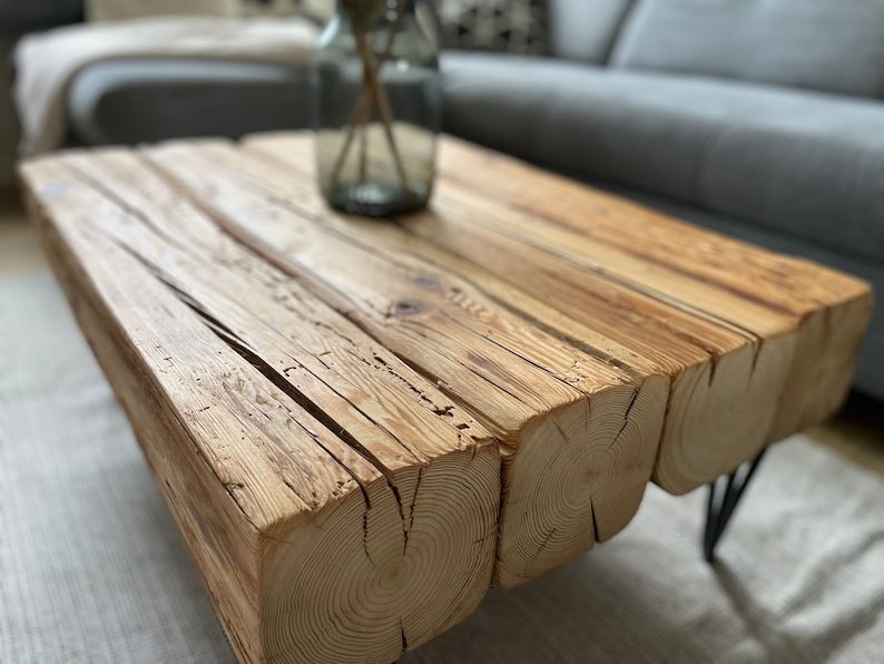 Upcycling coffee table living room table beams timber reclaimed wood rustic country house industrial image 4