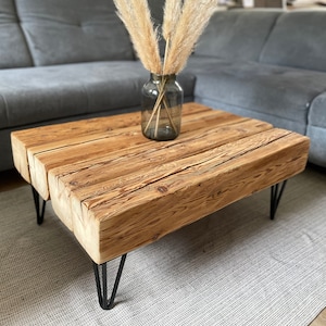 Upcycling Coffee Table Living Room Table Beam Lumber Old Wood Rustic Country House Industrial Solid Wood Hairpin Legs Coffee Table