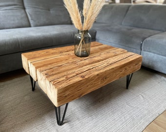 Upcycling coffee table living room table beams timber reclaimed wood rustic country house industrial