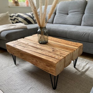 Upcycling coffee table living room table beams timber reclaimed wood rustic country house industrial image 2