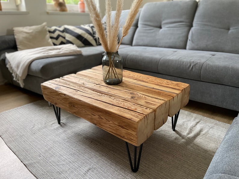 Upcycling coffee table living room table beams timber reclaimed wood rustic country house industrial image 2