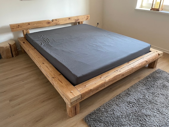 Wood beam 2024 bed frame