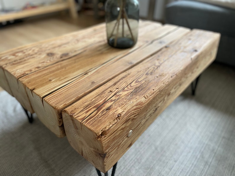 Upcycling coffee table living room table beams timber reclaimed wood rustic country house industrial image 5