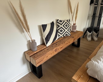 Banco de madera hecho a mano, aparador, consola, recibidor, vigas, madera de construcción, madera recuperada, rústico, casa de campo, industrial, madera maciza, sofá reciclado.