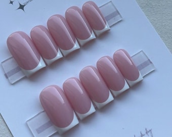 Micro french tip press on nails | Classic pink and white frenchies | Choose your base colour | Set of 10 custom false nails
