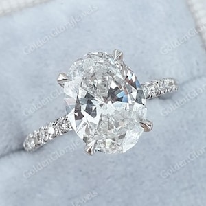 2.5 Ct Oval Cut Moissanite Ring, Moissanite Oval Engagement Ring, Moissanite Hidden Halo Wedding Proposal Ring