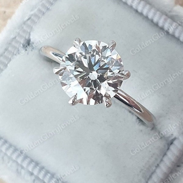 2.5 Ct Round Cut Moissanite Engagement Ring, Solitaire Moissanite Ring, Moissanite Wedding Ring, 6 Prong Delicate Ring, Promise Ring For Her