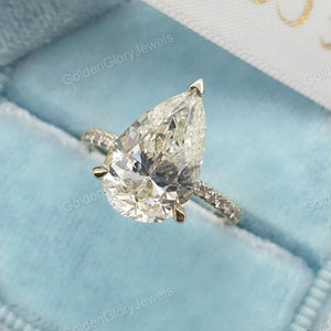3.3ct Pear Moissanite Ring/Moissanite Engagement Ring for Women/14K Yellow Gold Pear Ring/Art Deco Wedding Bridal Ring/Halo Vintage Ring