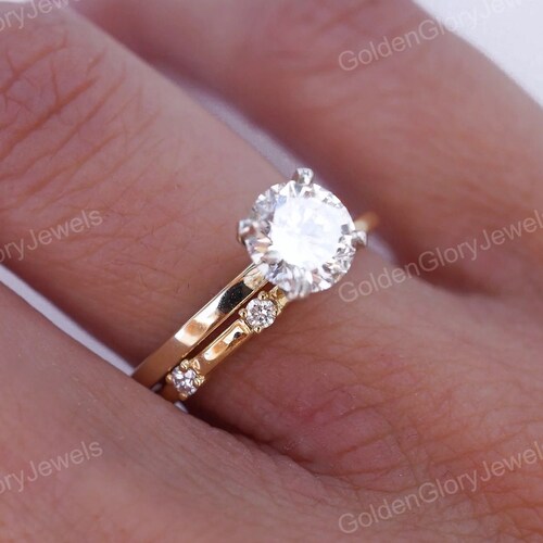 Moissanite Wedding Ring/ Thin shops Moissanite Band/ Real Gold Ring/ Tiny Simple Ring, Promise Ring, Wedding Ring, Engagement Ring