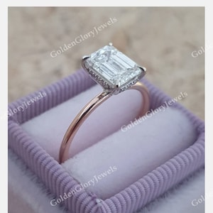 2ct Smaragdschliff Moissanite Verlobungsring, Smaragd Solitärring, 14k Solid Goldring, Jubiläumsring, zweifarbiger Ring, Tagesring, Heiligenschein