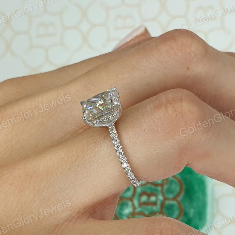 3ct Radiant Cut Moissanite Engagement Ring, Radiant Cut Ring With Halo Moissanite Ring, Art Deco Ring, Anniversary Gift | Vintage Ring image 3