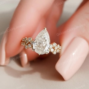 2CT Pear Cut Moissanite Halo Eternity Engagement Ring Only, Moissanite Ring , Vintage Bridal, Art Deco Bands, 14k/18k Gold
