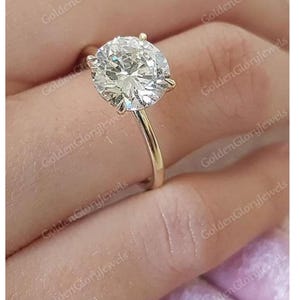 3.5 Ct Moissanite Ring with Classic 4 Prongs, 3.5 Carat Round Solitaire Moissanite Engagement Ring for Women/14K White Gold Ring