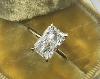 2 Ct Radiant Moissanite Engagement ring, Hidden halo Radiant Cut Moissanite  Ring, 14k Yellow Gold Radiant, Radiant Wedding Ring