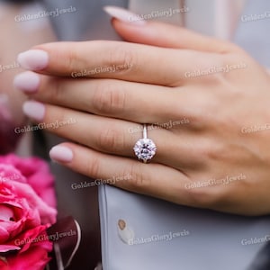 3.5 Ct Round Cut Moissanite Engagement Ring, Solitaire Moissanite Ring, Moissanite wedding Ring, 6 prong promise ring for women, halo ring