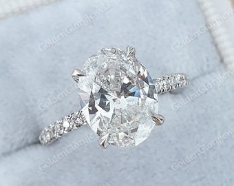 2.5 Ct Oval Cut Moissanite Ring, Moissanite Oval Engagement Ring, Moissanite Hidden Halo Wedding Proposal Ring