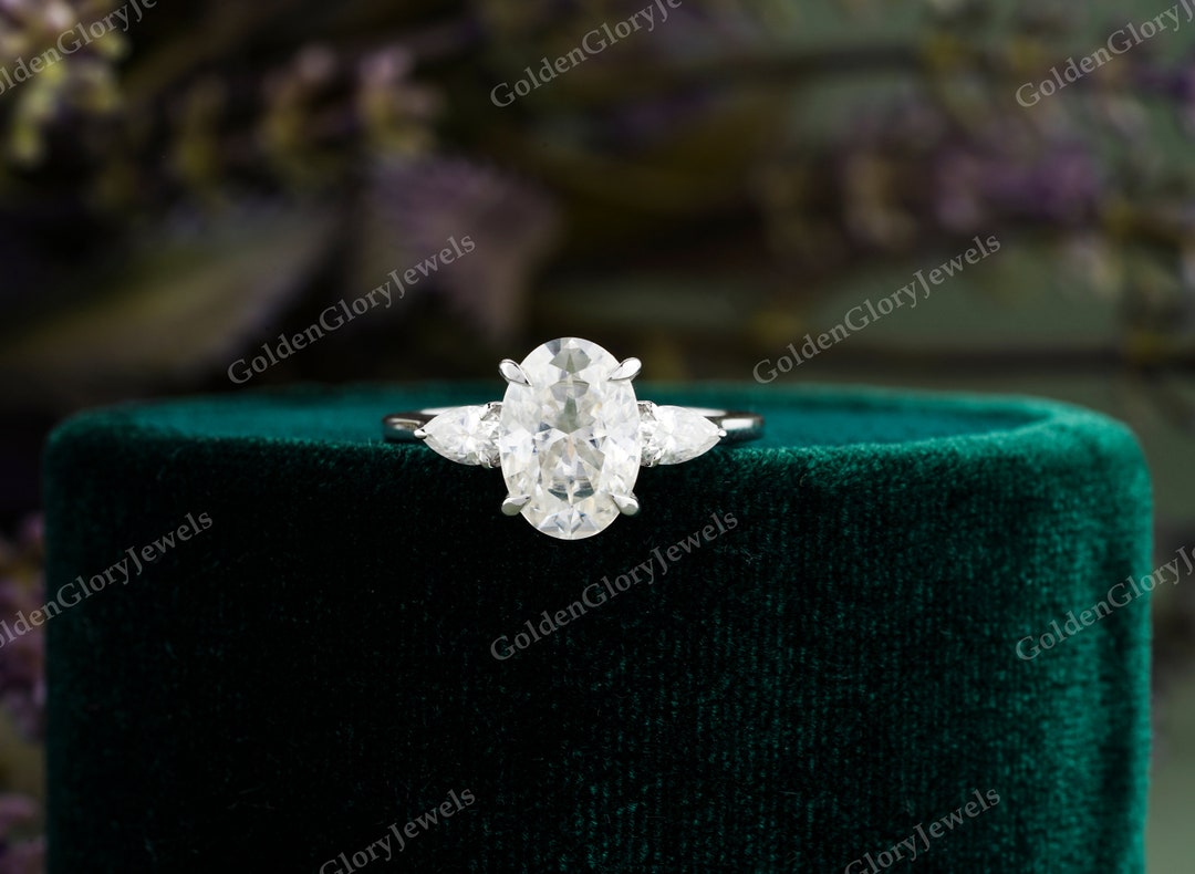 3ct Oval Cut Moissanite Engagement Ring, 14k White Gold Moissanite Ring ...