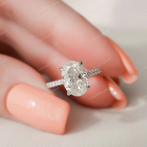 2.5CT Oval Cut Moissanite Ring, Oval Engagement Ring, Moissanite Hidden Halo Wedding Ring,Pave Anniversary Ring, Proposal Ring, Promise Ring