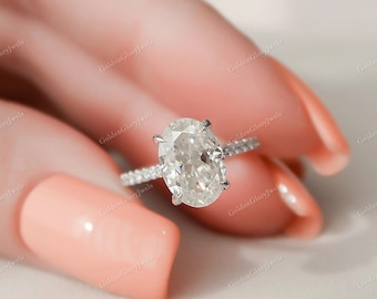 2.5CT Oval Cut Moissanite Ring, Oval Engagement Ring, Moissanite Hidden Halo Wedding Ring,Pave Anniversary Ring, Proposal Ring, Promise Ring