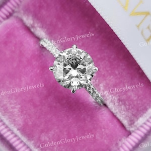 3ct Round Moissanite Ring/Moissanite Engagement Ring for Women/14K White Gold Round Ring/Art Deco Wedding Bridal Ring/Halo Vintage Ring