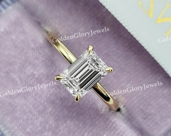 Anello di fidanzamento con moissanite taglio smeraldo da 2 ct, anello di fidanzamento taglio smeraldo, solitario smeraldo, taglio smeraldo da 2 ct, anello di fidanzamento solitario